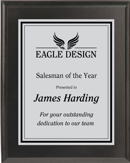 Gloss Black Plaque with Silver/Black Plate - Trophies and Awards 
