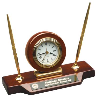 Desk Clock On Base With Two Pens Trophies And Awards With Expert