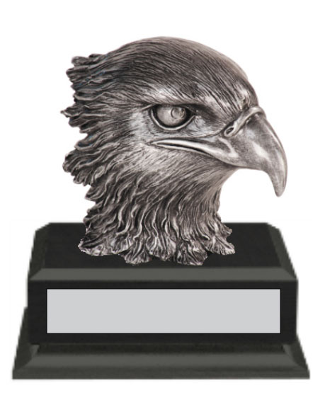 Silver Eagle Head on Black Wooden Base
