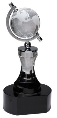 Crystal Spinning Globe on Black Pedestal Base