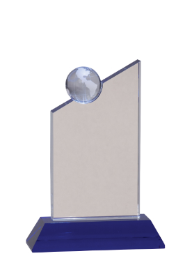 Clear Crystal with Inset Crystal Globe and Blue Base