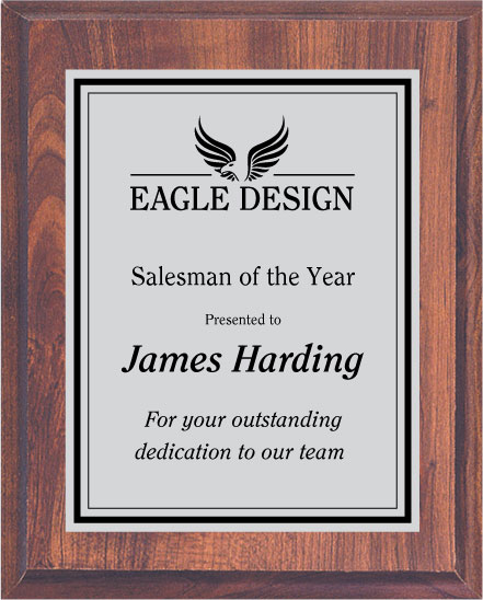 Cherry Finish Plaque with Silver/Black Plate