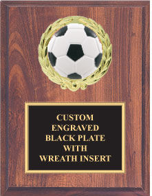 Cherry finish Plaque with Soccer Insert