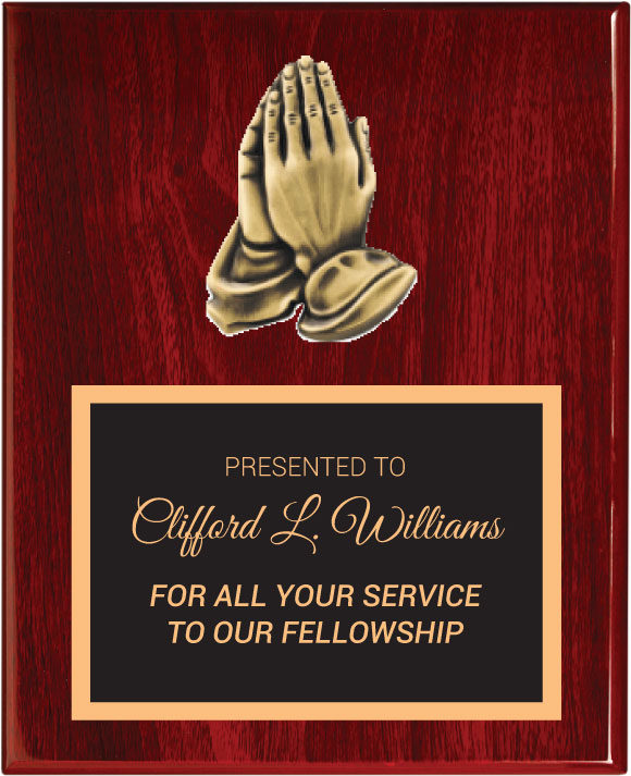 Rosewood Plaque with Gold Praying Hands