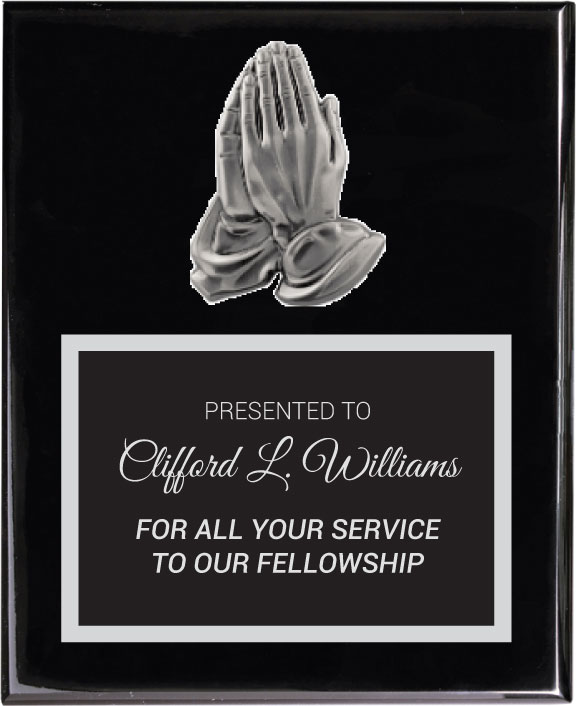 Black Piano Finish Plaque with Silver Praying Hands