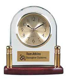 Glass and Piano Finish Desk Clock Arch with Posts