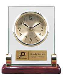 Glass and Piano Finish Desk Clock Rectangle with Posts