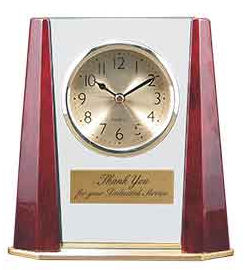 Glass and Piano Finish Desk Clock with Beveled Columns