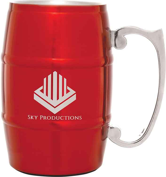 Red Metal Barrel Mug with Handles