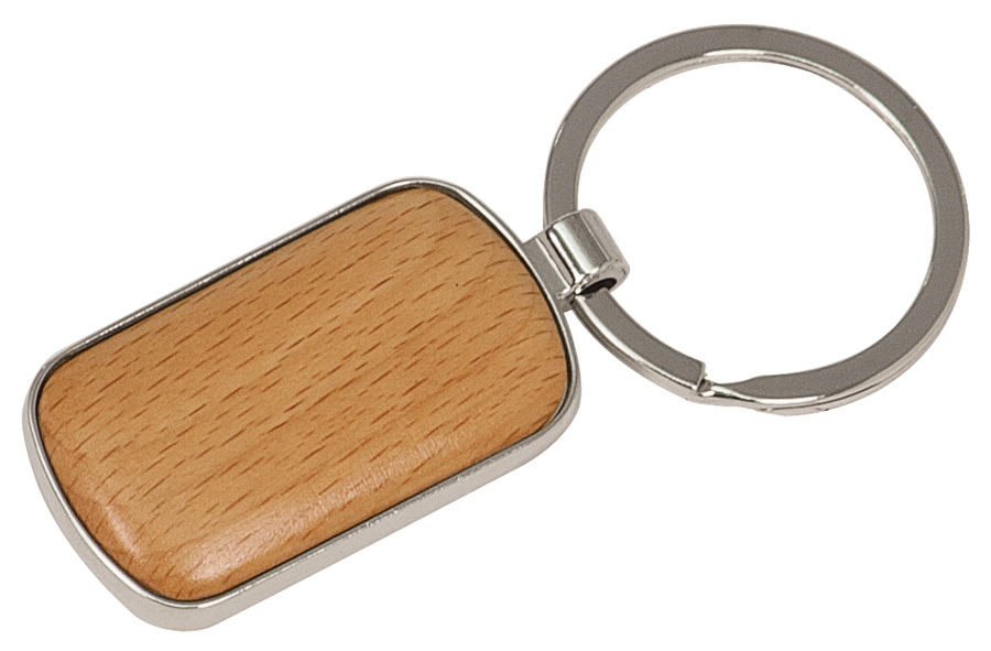 Silver/Wood Rounded Corner Key Ring