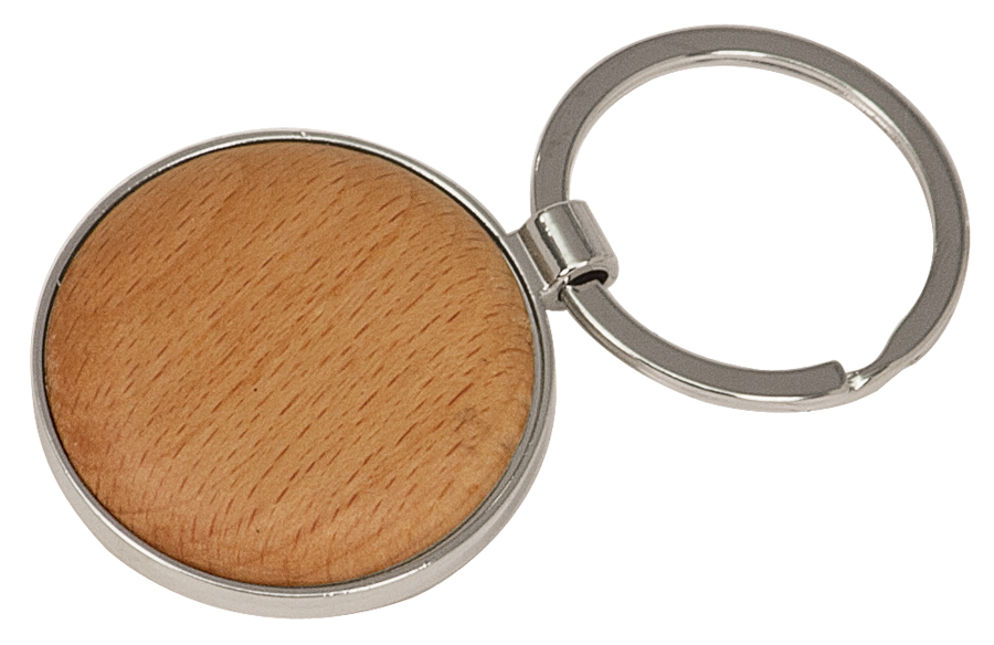 Silver/Wood Round Key Ring