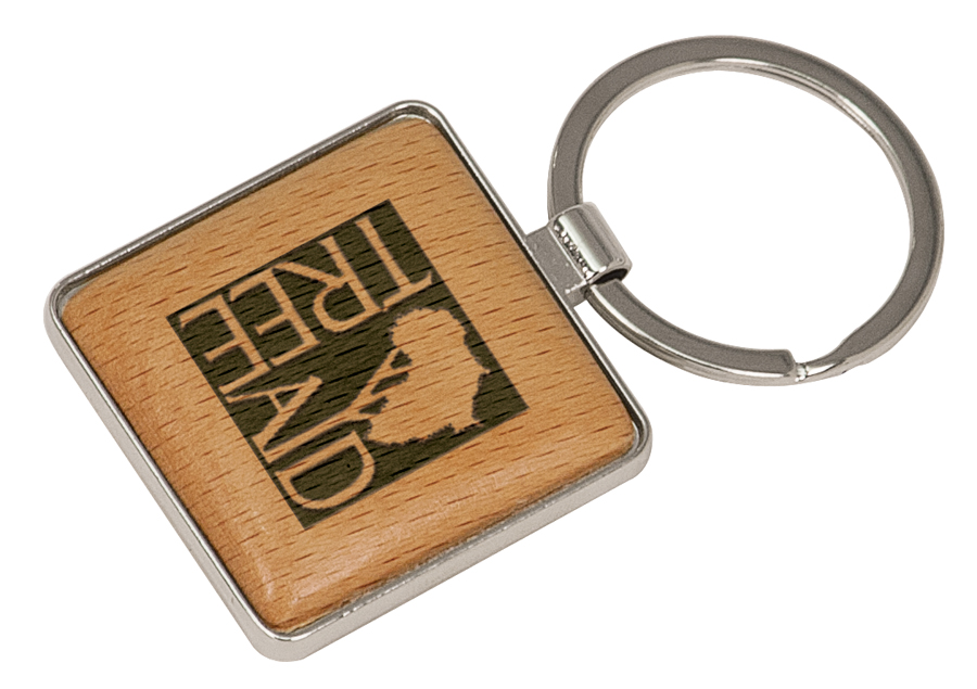 Silver/Wood Square Key Ring