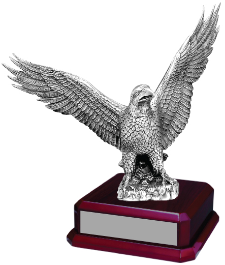Silver Metal Eagle on Rosewood Piano Finish Base