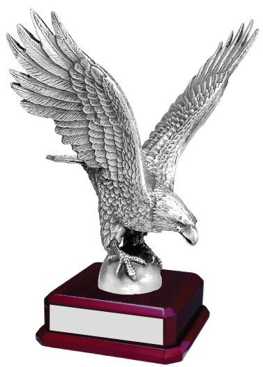 Silver Metal Eagle on Rosewood Piano Finish Base