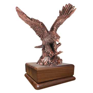 Resin Bronze Metalic Eagle on Walnut Base