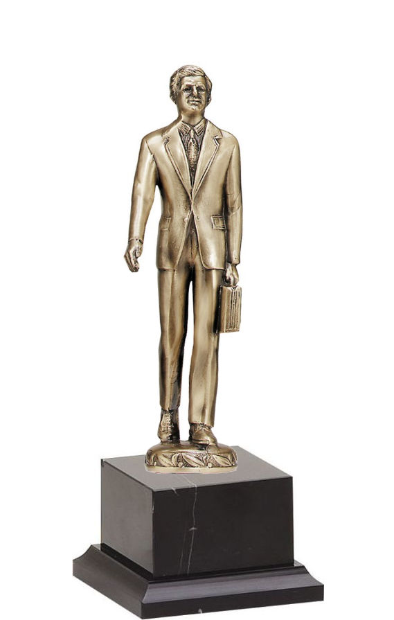 Bronze Male Achievement Figure on Black Marble Base
