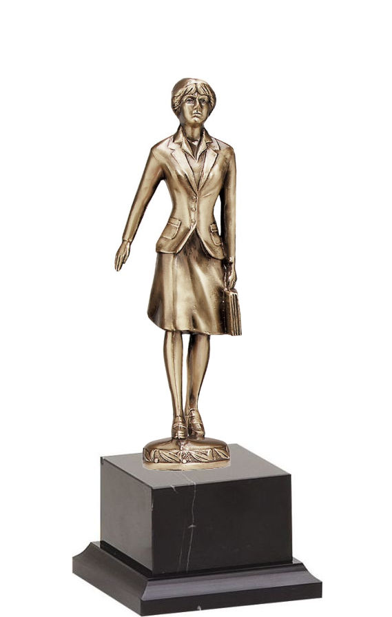 Bronze Female Achievement Figure on Black Marble Base