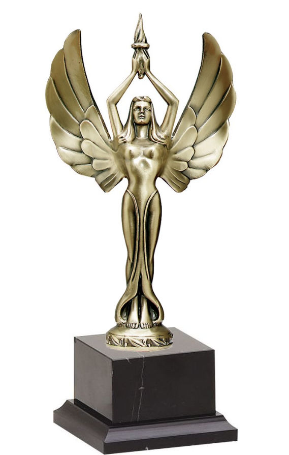 Bronze Female Achievement Figure on Black Marble Base