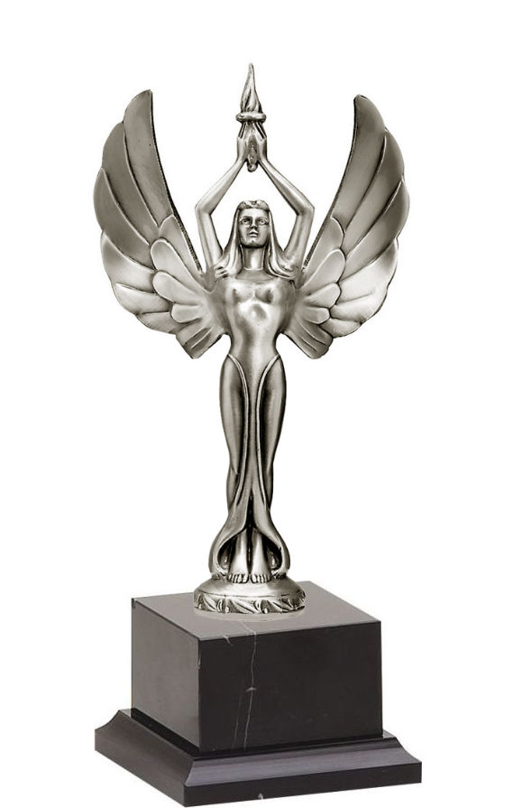 Silver Female Achievement Figure on Black Marble Base