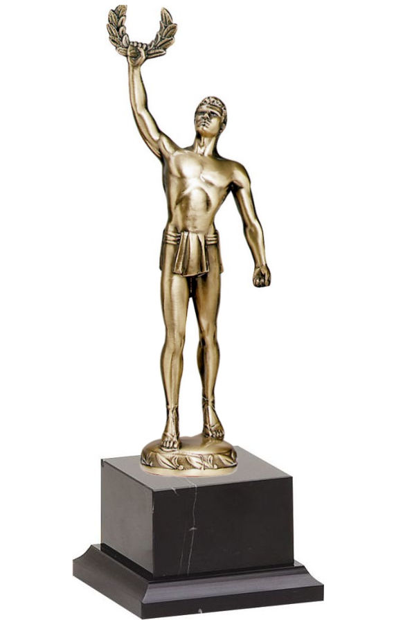 Bronze Male Achievement Figure on Black Marble Base