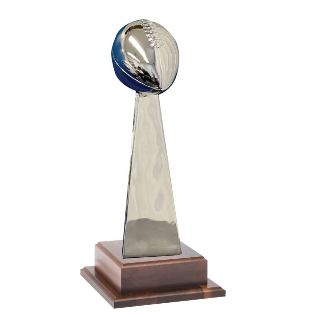 Bright Silver Fantasy Football Award on Walnut Base