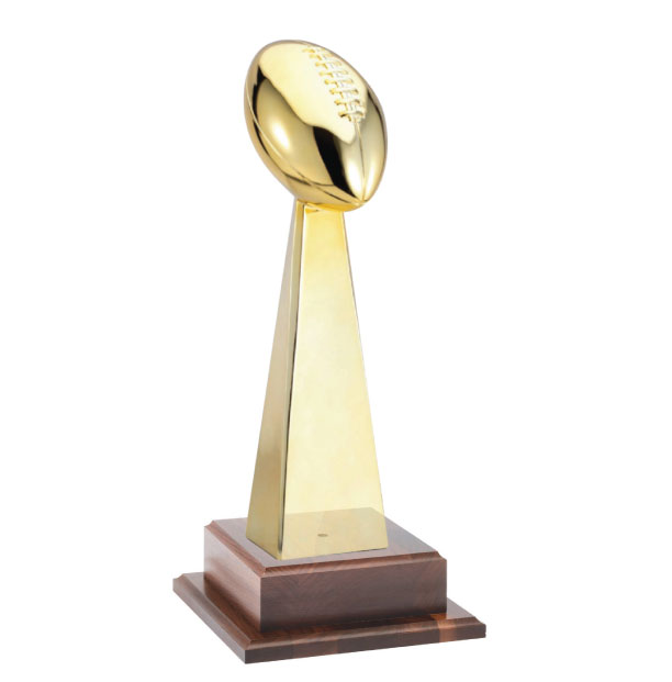 Bright Gold Fantasy Football Award on Walnut Base