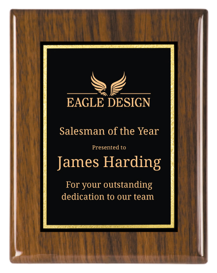Piano Finish Walnut Plaque with Designer Plate