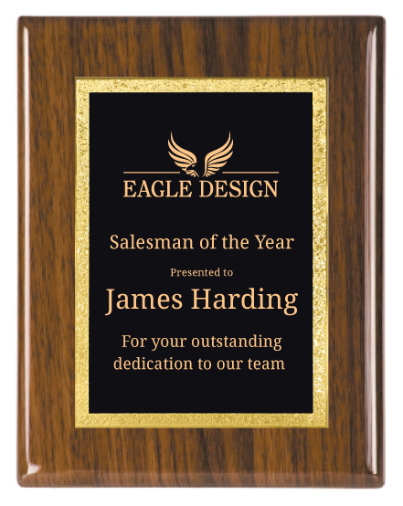 Piano Finish Walnut Plaque with Designer Plate