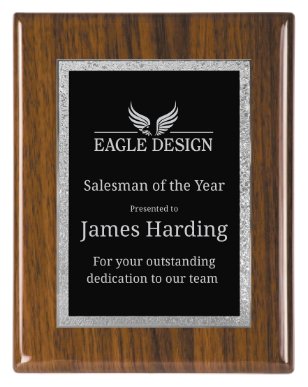 Piano Finish Walnut Plaque with Designer Plate