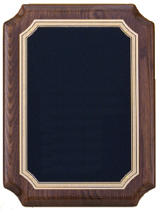 Walnut piano finish plaque with black plate