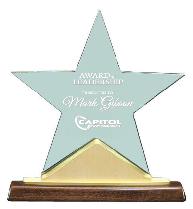 Jade Star Acrylic Award with Gold Accent and Walnut Base
