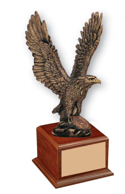 Antique Brass Eagle with insert on Walnut Base 15 1/2"