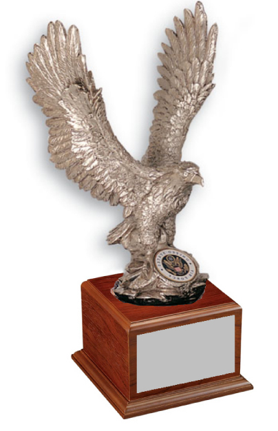 Silver Eagle with insert on Walnut Base 15 1/2"