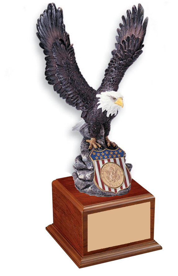 Hand Painted Eagle with Shield Insert on Walnut Base 15 1/2"