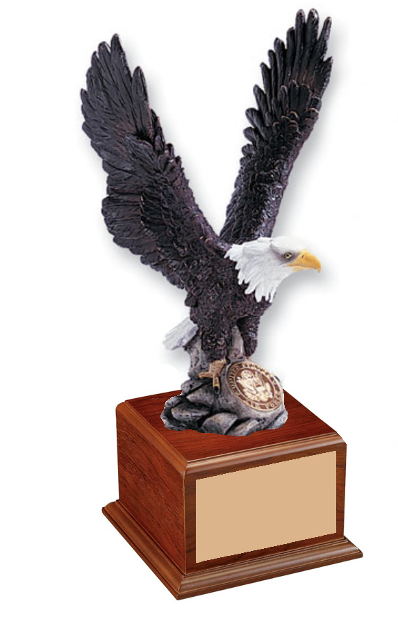 Hand Painted Eagle with Insert on Walnut base 15 1/2"