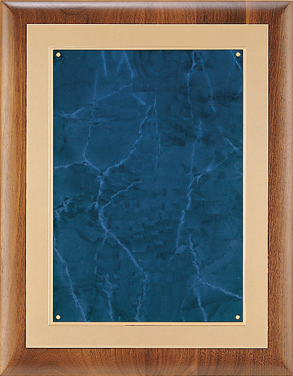 Walnut plaque with gold frame & sapphire plate