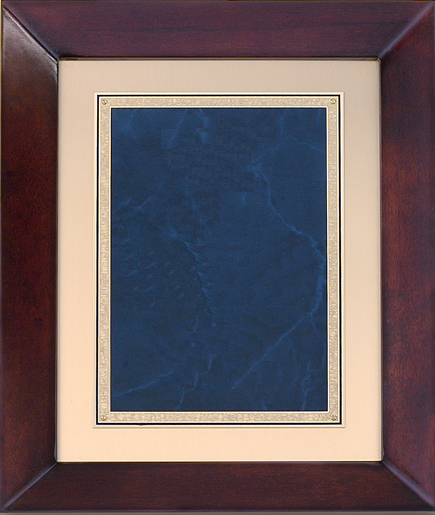 Cherry finish plaque frame with sapphire plate