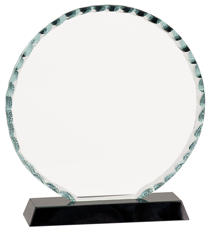 Facet round glass award on black base