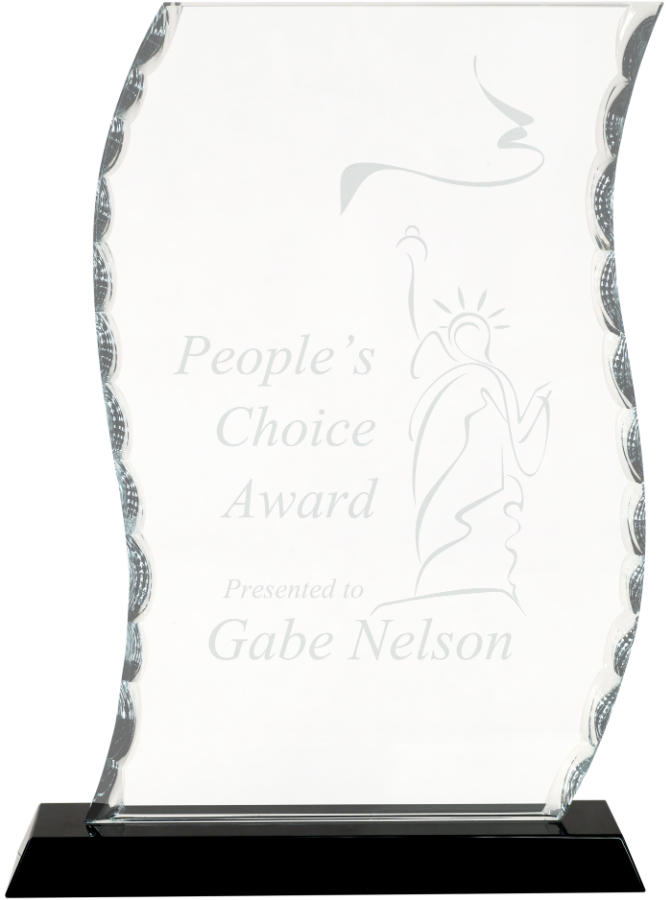 Facet scroll glass award on black base