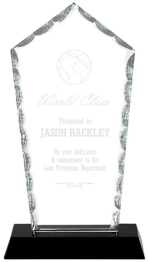 Facet peaked glass award on black base