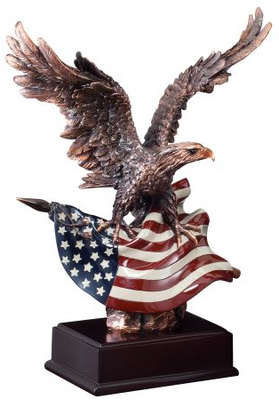 Resin Bronze Eagle and Flag with Black Base